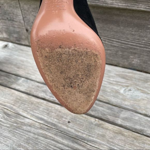 AQUAZZURA Babe 105 black suede tie ankle bootie high heels 6 - Picture 8 of 13